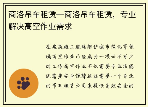 商洛吊车租赁—商洛吊车租赁，专业解决高空作业需求