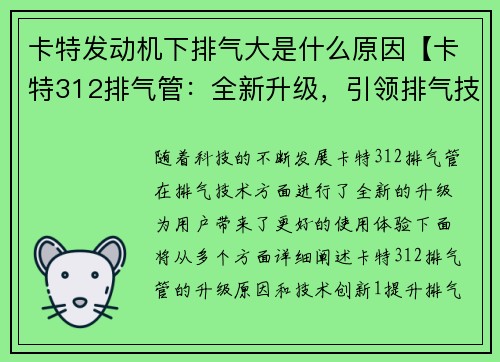 卡特发动机下排气大是什么原因【卡特312排气管：全新升级，引领排气技术创新】